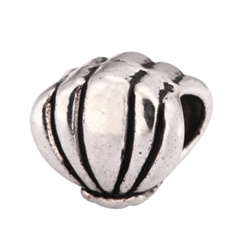 5 x Beautiful Sea Shell Charms Beads Antique Silver Tone European Charm Beads  #MEC-66